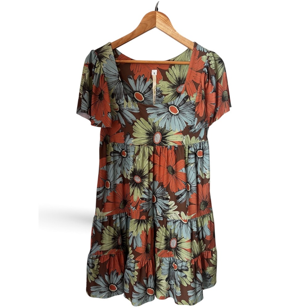 Uncle Frank Floral Dress size small tiered short sleeve festival boho